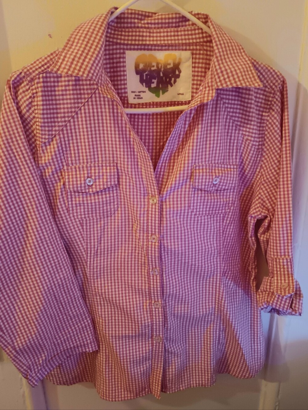Red and White Gingham Button-Down Shirt Juniors Large